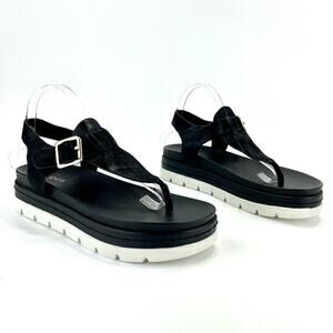 J/Slide NYC Platform Sandal Size 10 Black Shimmery Leather Thong-Toe Slingback